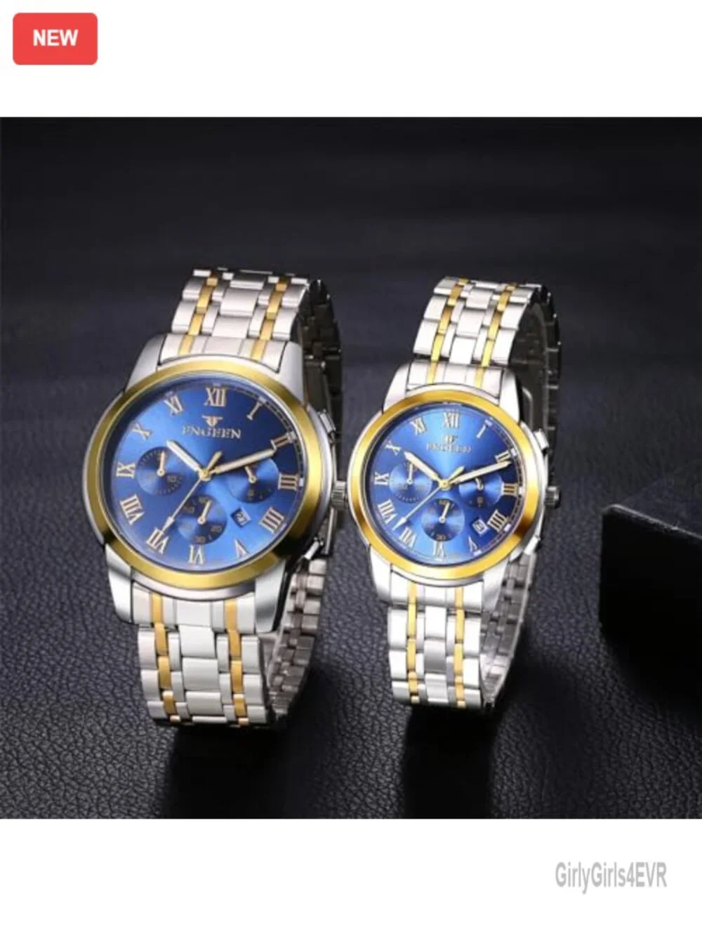 His Hers Matching Watch Set Stainless Steel Quartz Analog Waterproof